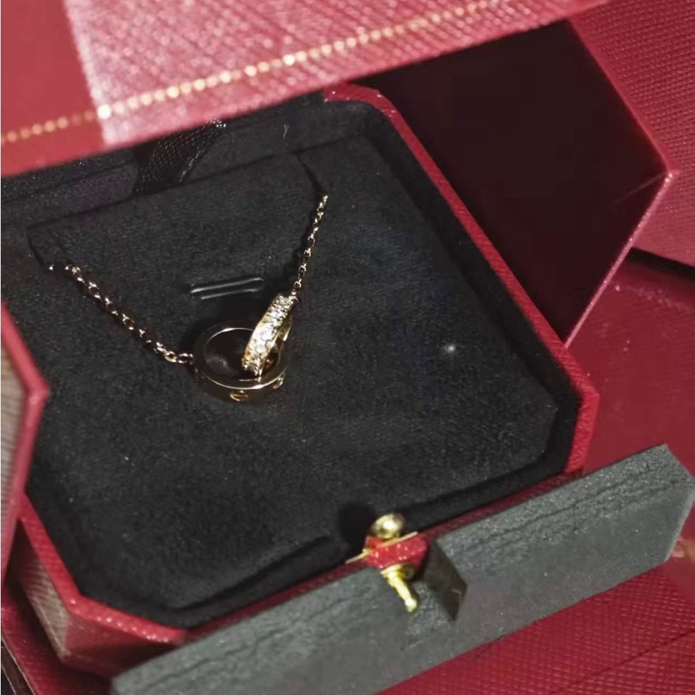 Cartier LOVE Rose Gold Double Ring Diamond Necklace